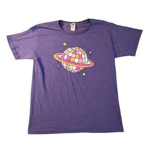 Girls Purple Fruit of the Loom Disco Saturn T shirt Size Medium